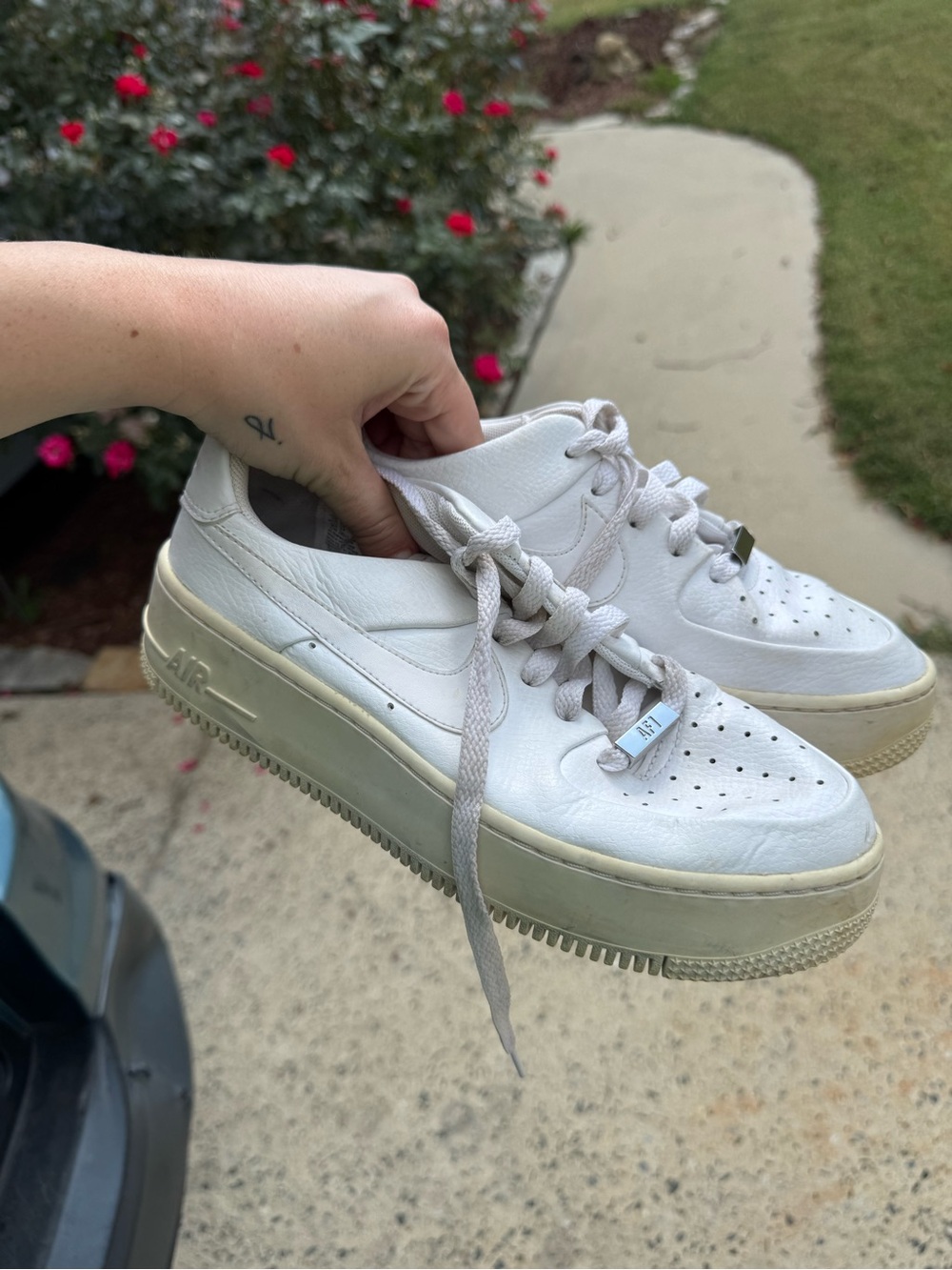 White Platform Leather Sneakers with Subtle Swoosh